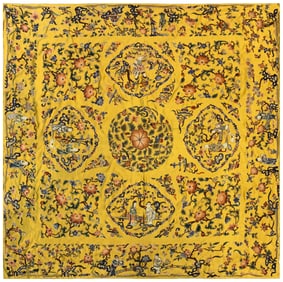 A Precious Seed Embroidery Flower and Figure Pattern Tablecloth