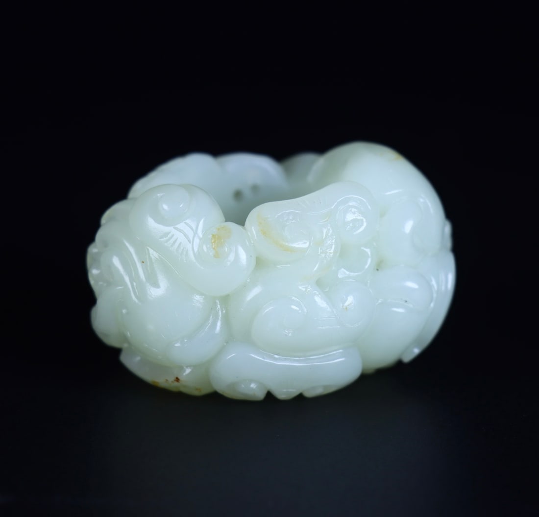 An Exquisite White Jade Dragon Pattern Thumb Ring - 7