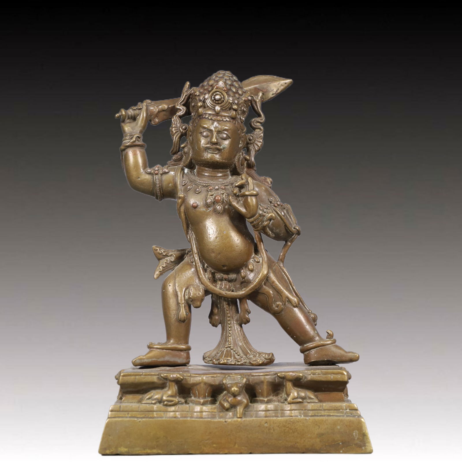 A Solemn Bronze Statue of Vajra, With Inscription: A Solemn Bronze Statue of Vajra, With Inscription, Qing Dynasty, China, Size:5.7inx3.1inx9.1in, Weight:2400g 