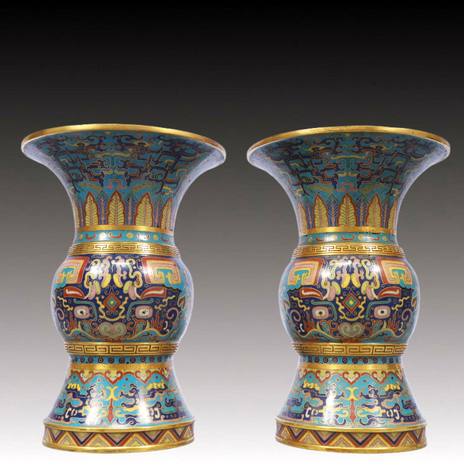 A Pair of Exquisite Cloisonne Lotus and Beast-Face Pattern Vases (1 of 13)