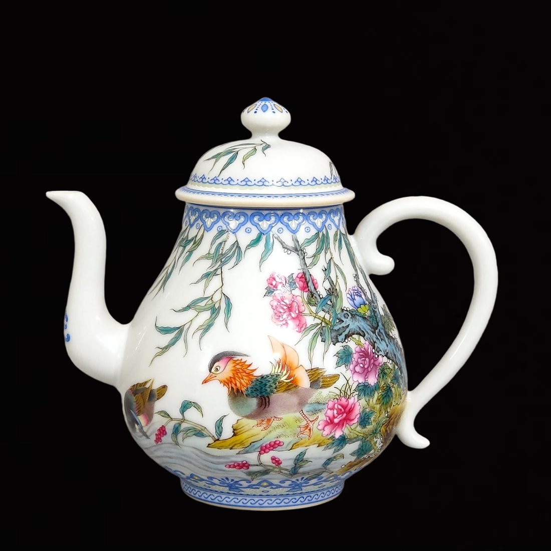 An Exquisite Enamel Flower and Mandarin Duck Pattern Teapot,with Poem (1 of 8)