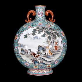 A Huge Enamel Dog Pattern Double-Ears Vase