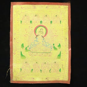 A Rare Brocade Painted Color Statue of Amitayus Tangka