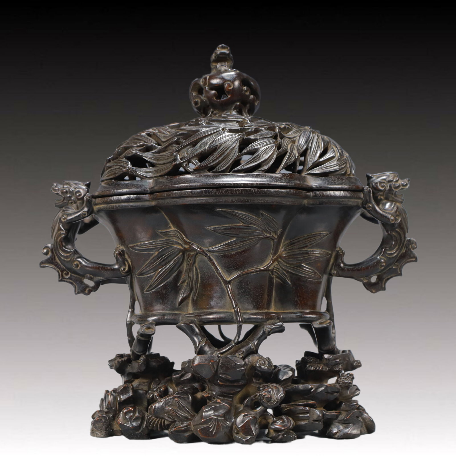 An Exquisite Zitanwood Bamboo Pattern Dragon-Ears Censer (1 of 13)