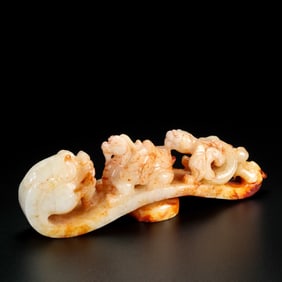 An Exquisite White Jade Dragon Pattern Ruyi