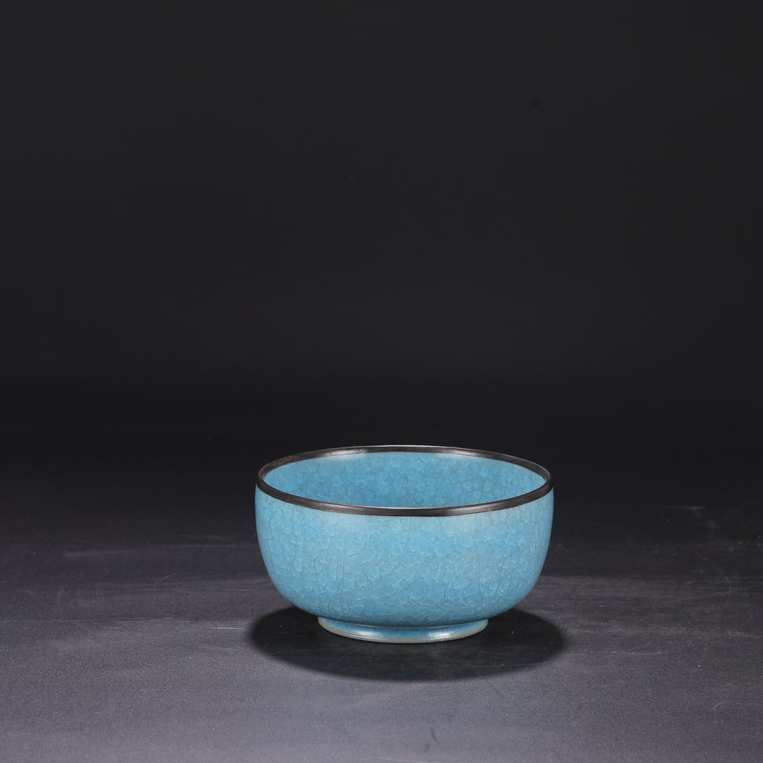 An Exquisite Ru yao Sky Blue Glazed Cover with Silver Bowl,with an Imperial Poem by Emperor Qianlong: An Exquisite Ru yao Sky Blue Glazed Cover with Silver Bowl,with an Imperial Poem by Emperor Qianlong,Song Dynasty,China,Size:3.5inx6.7in 汝窑天蓝釉银口碗
