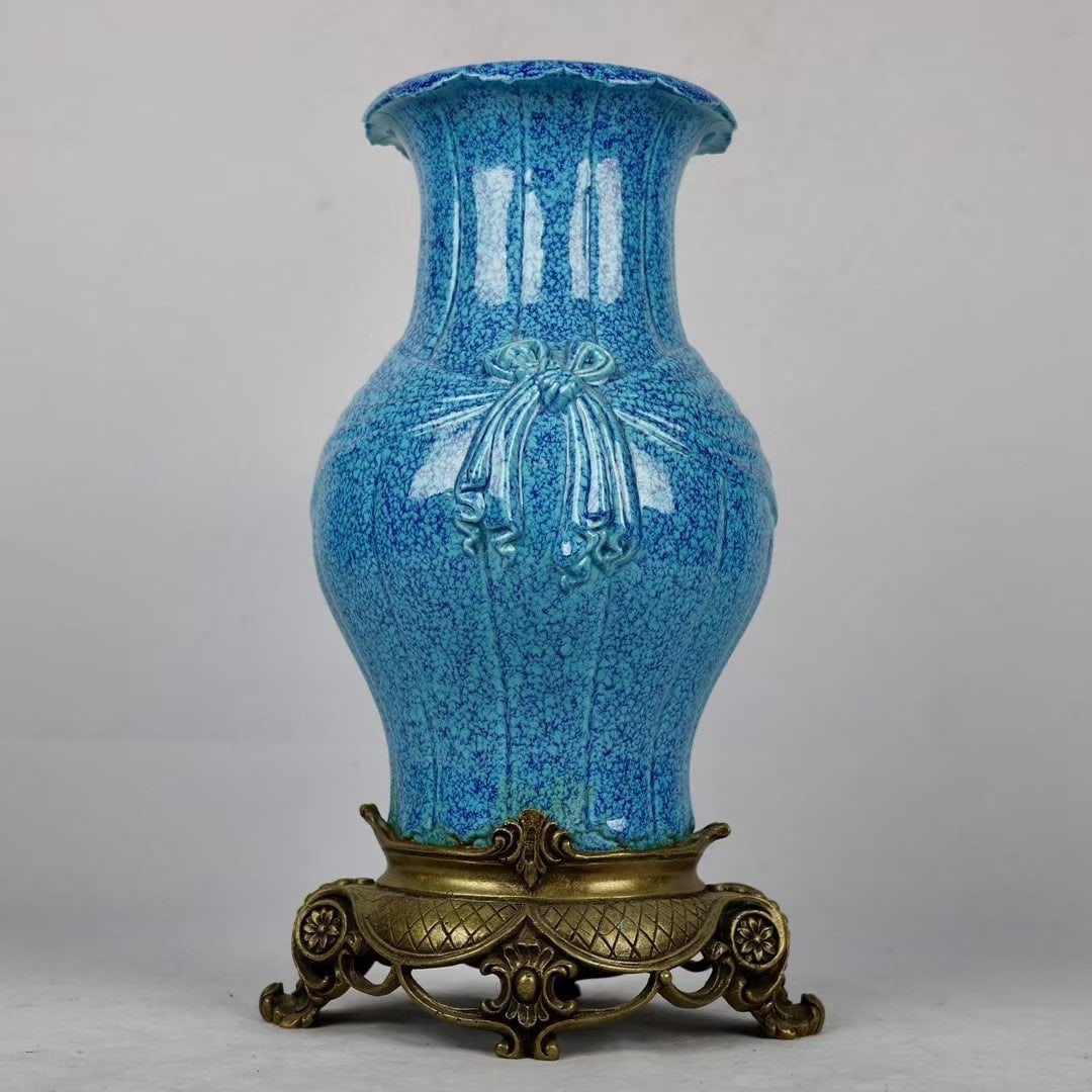 A Rare Robin's-Egg-Glazed Inlaid Bronze Vase (1 of 9)