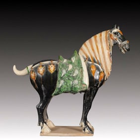 A Rare Tang Tri-Color Glazed Pottery Horse Ornaments