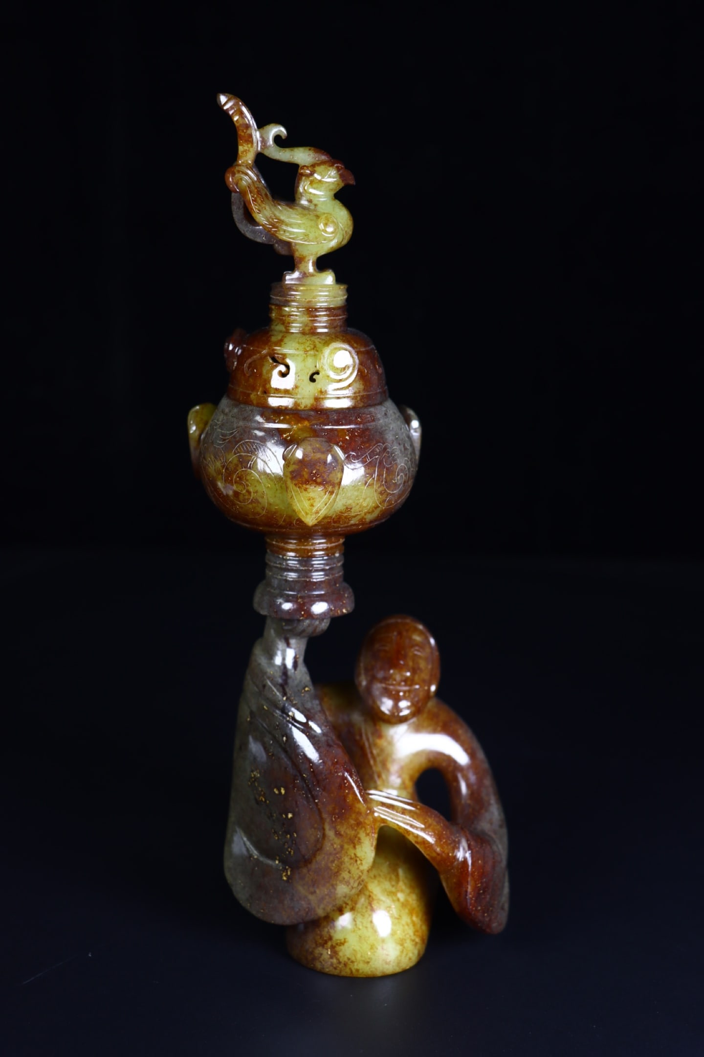 An Exquisite Archaic Jade Figure Censer (1 of 9)