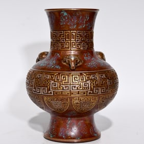 A Precious Bronze Glazed Gilt Silver Elephant-Ears Vase