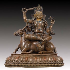 A Solemn Bronze Statue of Manjusri,Inlaid Turquoise
