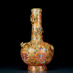 A Rare Cloisonne Lotus and Chi-Dragon Pattern Vase