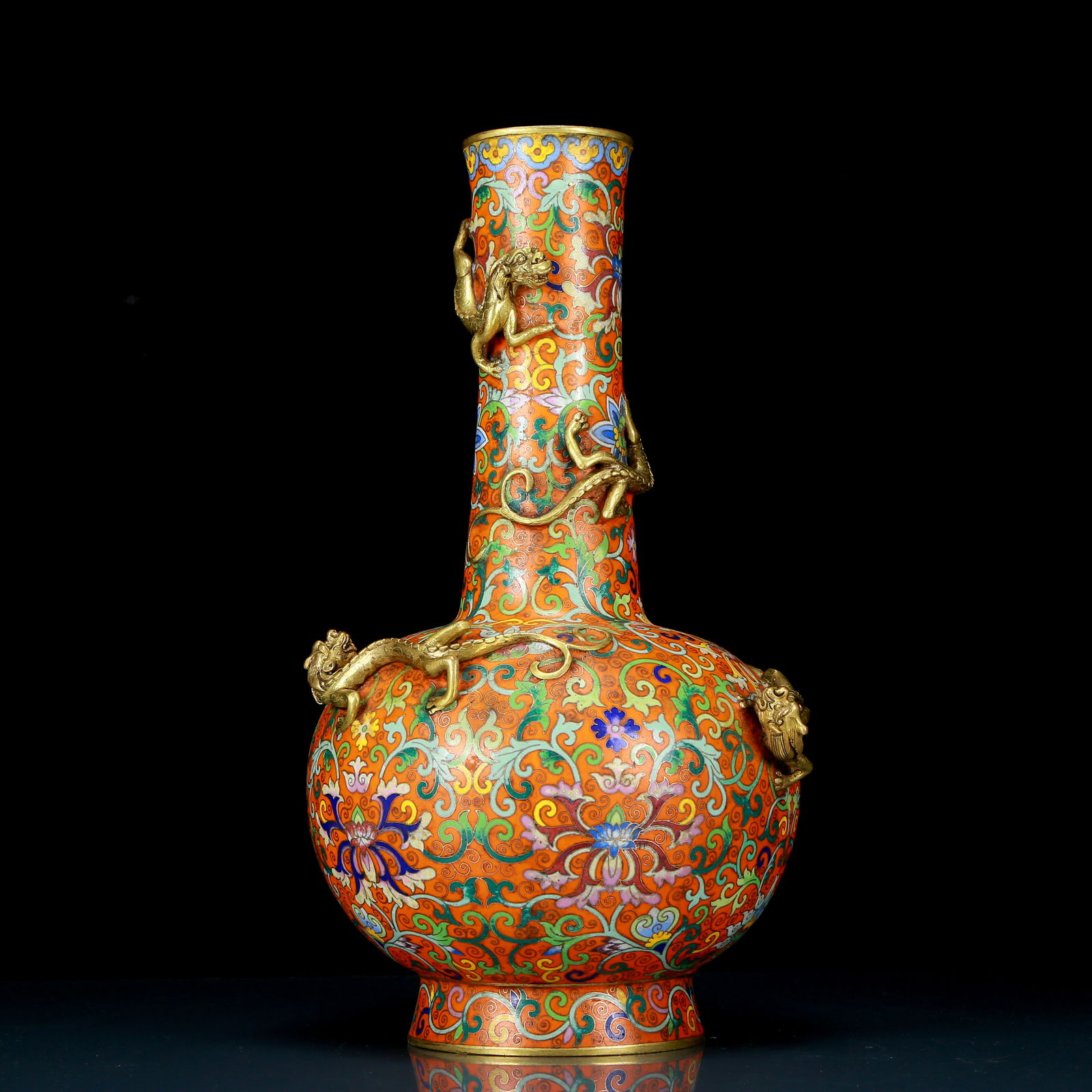 A Rare Cloisonne Lotus and Chi-Dragon Pattern Vase (1 of 9)