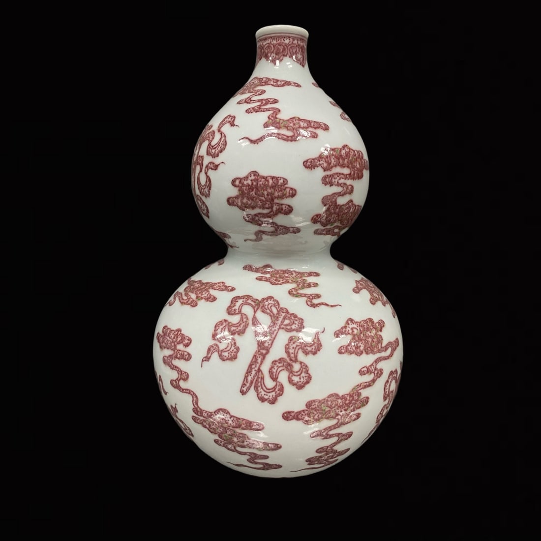 A Rare Underglaze-Red Eight Treasures Pattern Gourd-Shaped Vase: A Rare Underglaze-Red Eight Treasures Pattern Gourd-Shaped Vase,Qing Dynasty,China,Qianlong Six-Character Mark,Size:12.4inx1.3in 