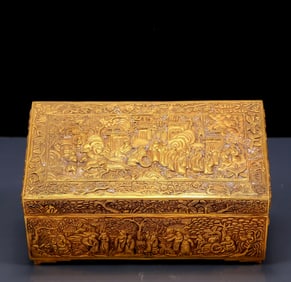 An Exquisite Gilt Bronze Character and Story Pattern Box