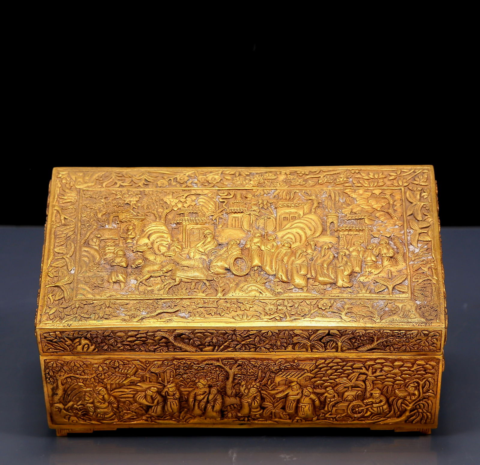 An Exquisite Gilt Bronze Character and Story Pattern Box (1 of 9)
