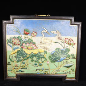 A Huge ZitanwoodInlaid Cloisonne Flower and Bird Pattern Hanging Panel