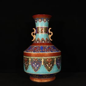A Huge Enamel Painted Gold Flower Pattern Double-Ears Vase
