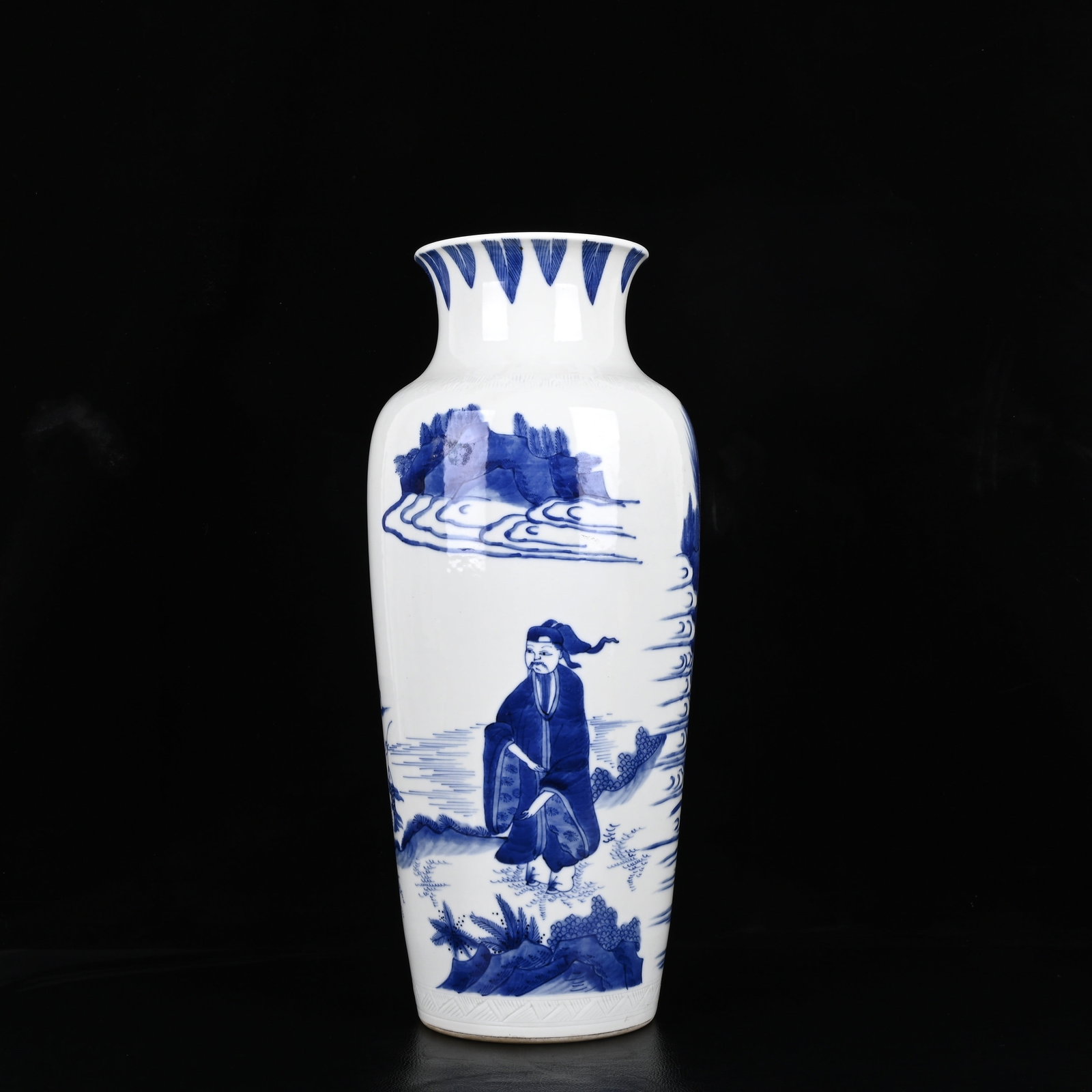 A Huge Blue and White Figure and Story Pattern Vase: A Huge Blue and White Figure and Story Pattern Vase,Qing Dynasty,China,Size:15.7inx6.9in 青花人物故事纹瓶,中国清代