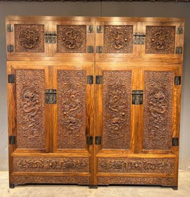 A Pair of Huge Huanghuali wood Auspicious Cloud and Dragon Pattern Cabinets