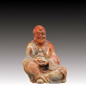 A Rare Shoushan Stone Statue of Arhat