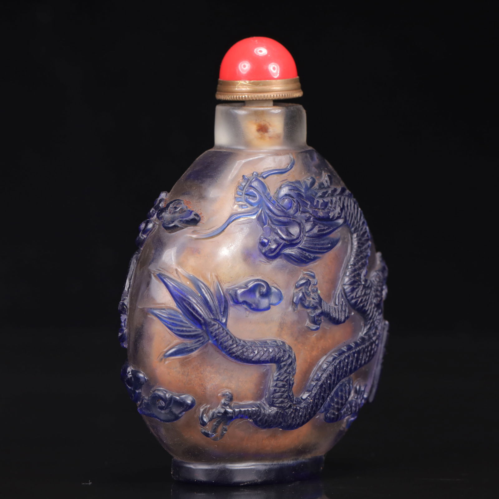 An Exquisite Glass Dragon Pattern Snuff Bottle - 4