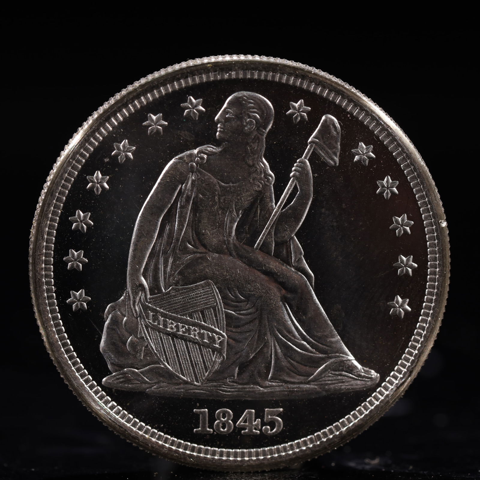 USA One Dollar 1845 Coin: American coin. IN GOD WE TRUST / LIBERTY / 1845 / UNITED STATES OF AMERICA / ONE DOL. Weight:26.9g.