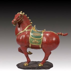 A Huge Cloisonne Lotus and Seawater Pattern Horse Ornament
