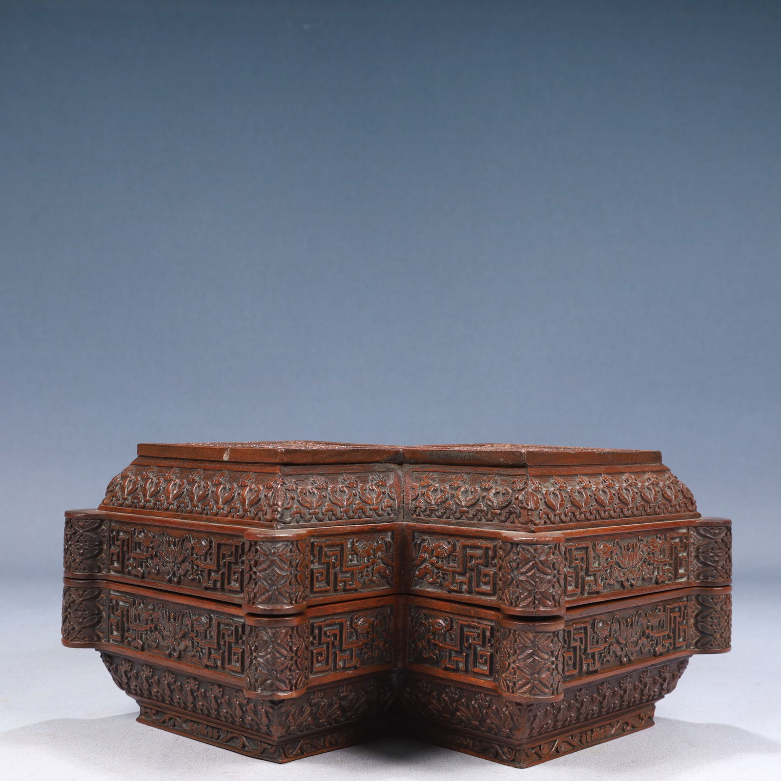 An Exquisite Zitanwood Lotus Pattern Cover Box: An Exquisite Zitanwood Lotus Pattern Cover Box,Qing Dynasty, China,Size:11.4inx11.4inx5.1in,Weight:1050g 