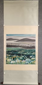 A Chinese Vertical Scroll Ink Painting of Lotus on Paper