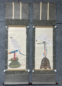 A Set of Chinese Vertical Scroll Ink Painting of Eagle on Paper