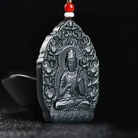 An Exquisite Cyan jade Statue of Bodhisattva Pendant
