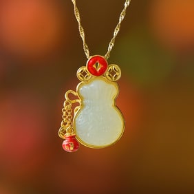 An Exquisite Sterling Silver-Gold Plated Inlaid White Jade Pendant