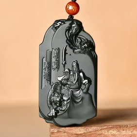 An Exquisite Cyan jade Statue of Guangong Pendant