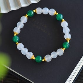An Exquisite Sterling Silver-Gold Plated Inlaid Agate Bracelets