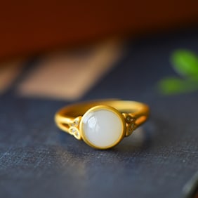 A Pair of Exquisite Sterling Silver-Gold Plated Inlaid White Jade Ring,Inlaid Diamond