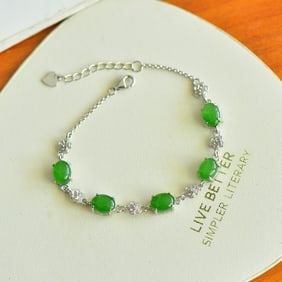 An Exquisite Sterling Silver Inlaid Jasper Bracelet,Inlaid Diamond