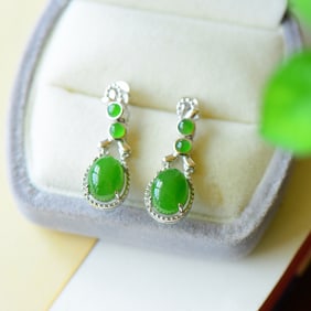 A Pair of Exquisite Sterling Silver Inlaid Jasper Earrings,Inlaid Diamond