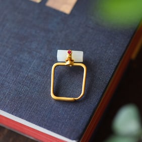 A Pair of Exquisite Sterling Silver-Gold Plated Inlaid White Jade Ring