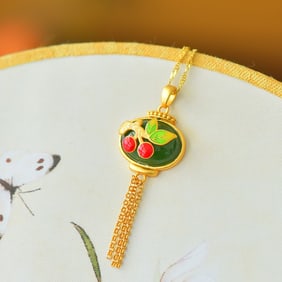 An Exquisite Sterling Silver-Gold Plated Inlaid Jasper Pendant