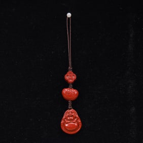 An Exquisite Cinnabar Statue of Maitreya Buddha Pendant