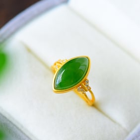 A Pair of Exquisite Sterling Silver-Gold Plated Inlaid Jasper Ring,Inlaid Diamond