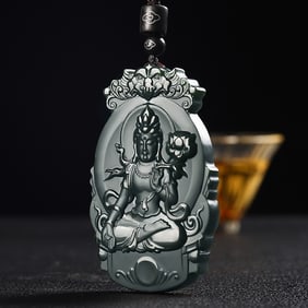 An Exquisite Cyan jade Statue of Bodhisattva Pendant