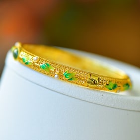 An Exquisite  Sterling Silver-Gold Plated Inlaid Jasper Enamel Bracelets, Inlaid Pearl