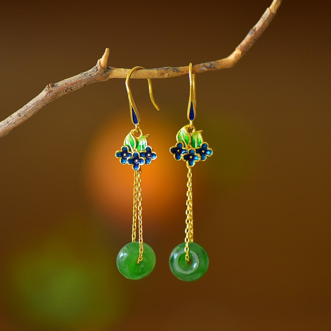 A Pair of Exquisite Sterling Silver-Gold Plated Inlaid Jasper Earrings: A Pair of Exquisite Sterling Silver-Gold Plated Inlaid Jasper Earrings,Size:0.4inx0.4in 一对纯银镀金镶碧玉耳环