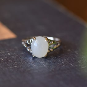 A Pair of Exquisite Sterling Silver Inlaid White Jade Ring