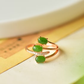 A Pair of Exquisite Sterling Silver-Gold Plated Inlaid Jasper Ring,Inlaid Diamond