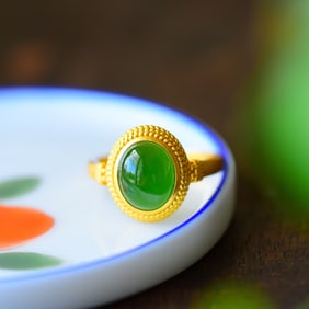 A Pair of Exquisite Sterling Silver-Gold Plated Inlaid Jasper Ring