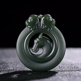 An Exquisite Cyan jade Horse Pattern Pendant
