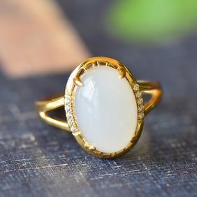 A Pair of Exquisite Sterling Silver Inlaid White Jade Ring,Inlaid Diamond